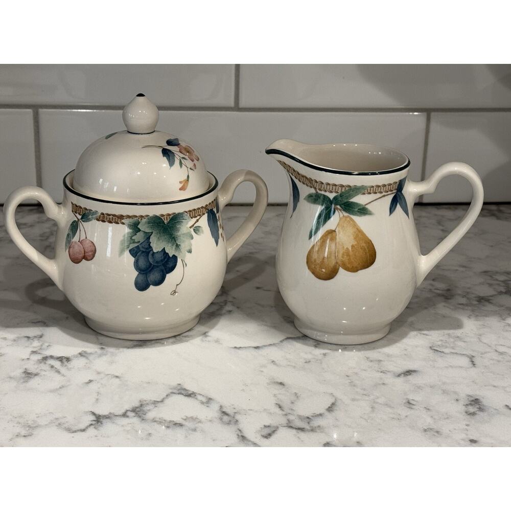 Noritake Keltcraft Nature's Bounty Sugar Bowl Jar Lid Creamer Cottagecore Fruit